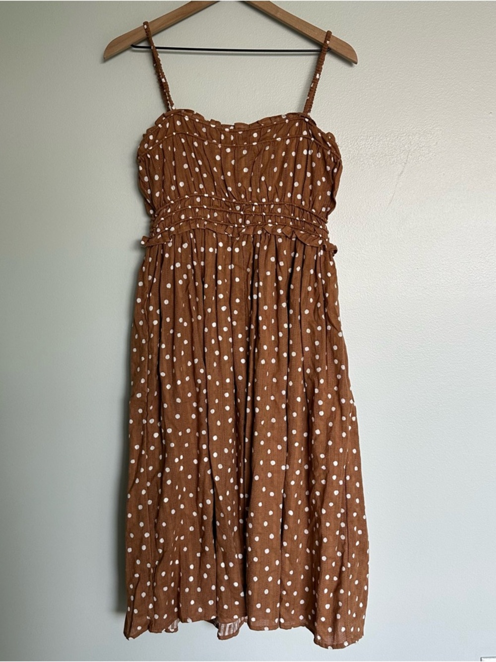 Maurices Brown & White Polka Dot Smocked Midi Dress - Picture 5 of 6